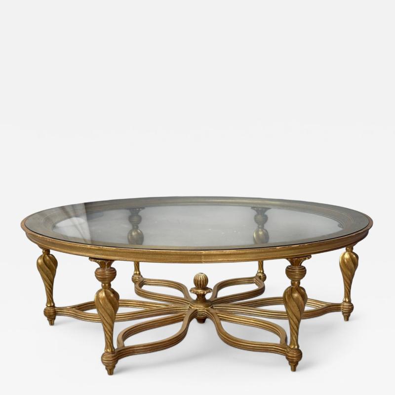 Hollywood Regency Style Giltwood Glass Monumental Coffee Table Italy 2000s