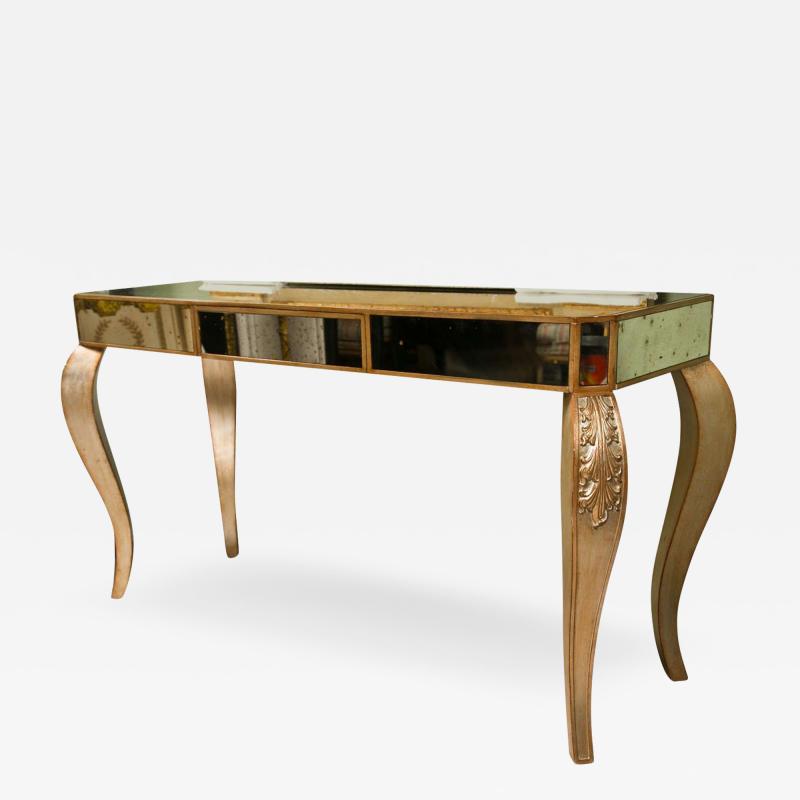 Hollywood Regency Style Mirror Console Table With Gold Gilt Frame Single Drawer