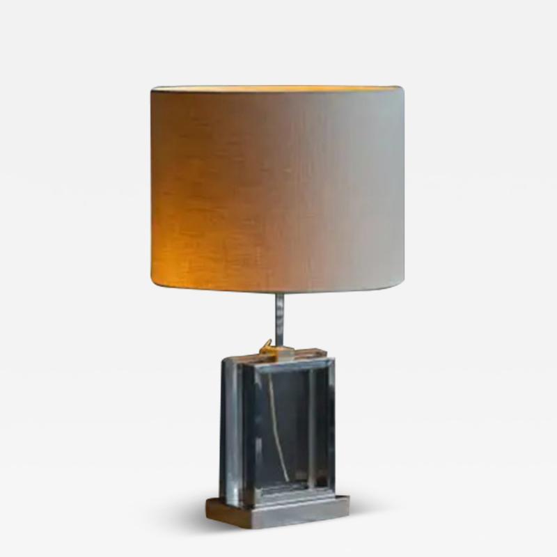 Hollywood Regency Table Lamp with Chrome and Plexiglass Base France 1970s