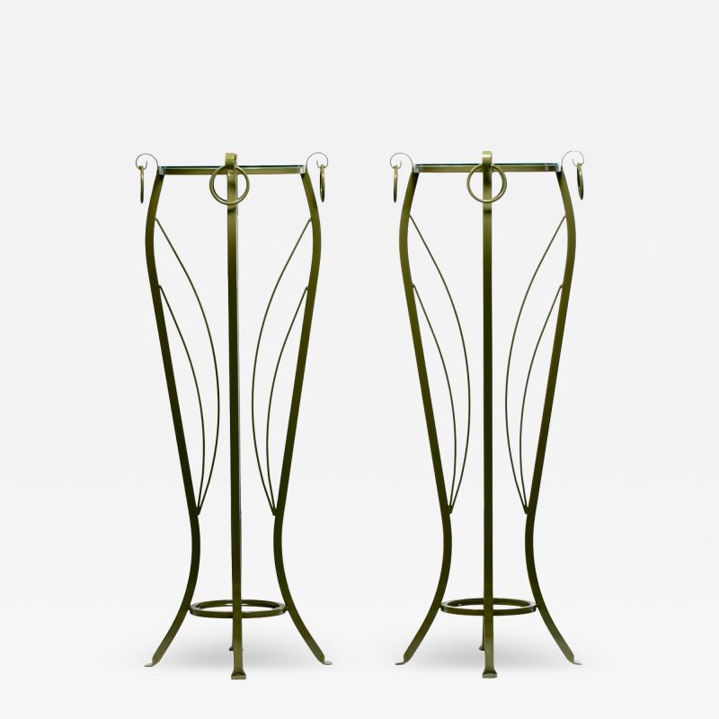 Hollywood Regency Tall Green Pedestals with Curvaceous Roman Urn Silhouette