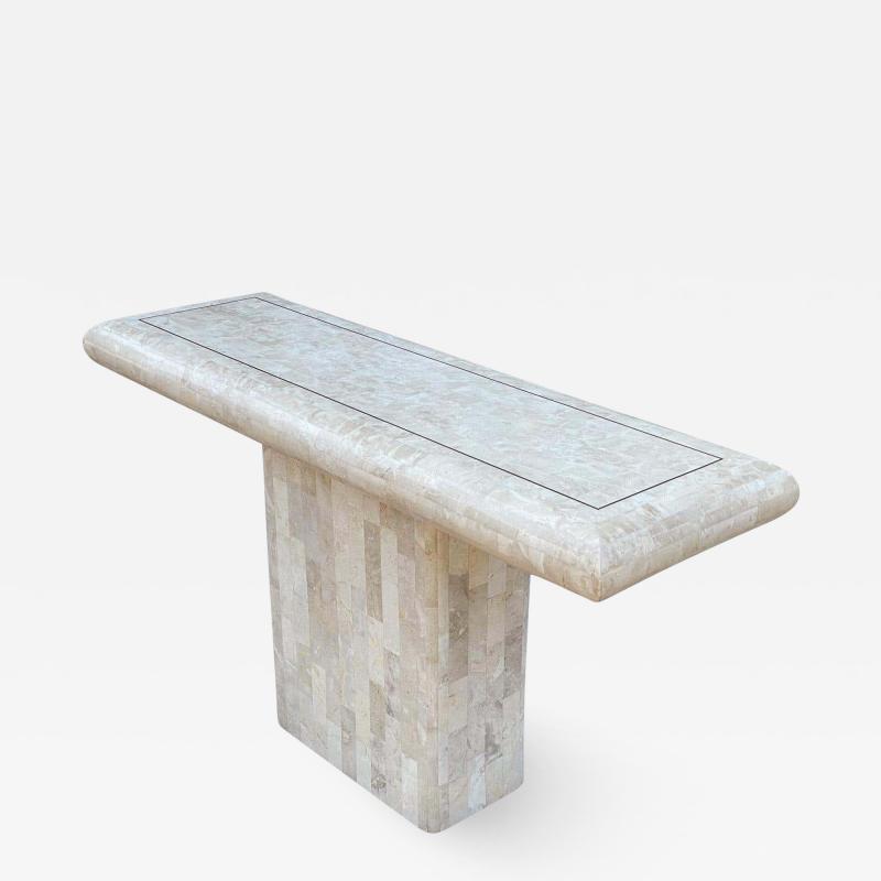 Hollywood Regency Tessellated Stone or White Marble Console Table or Sofa Table