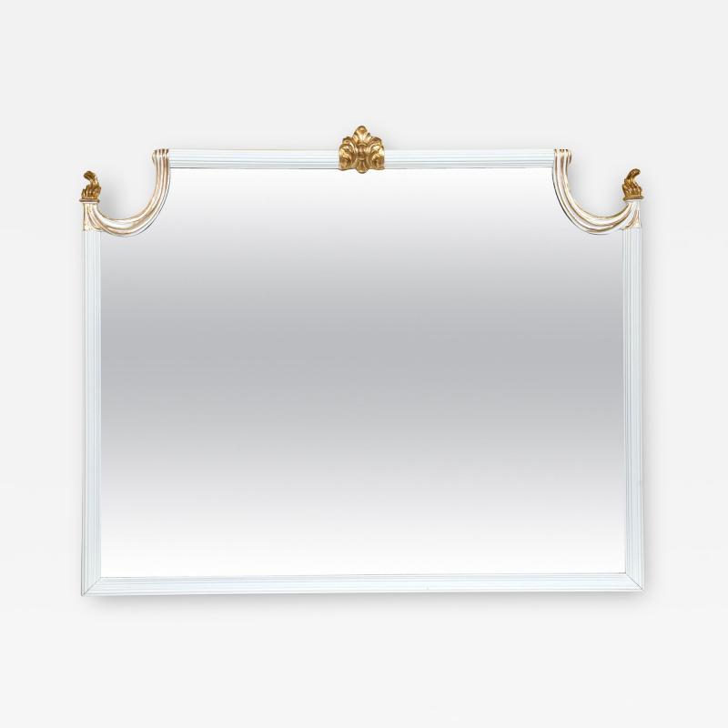 Hollywood Regency White Lacquered Giltwood Wall Console Mirror Paint Decorated