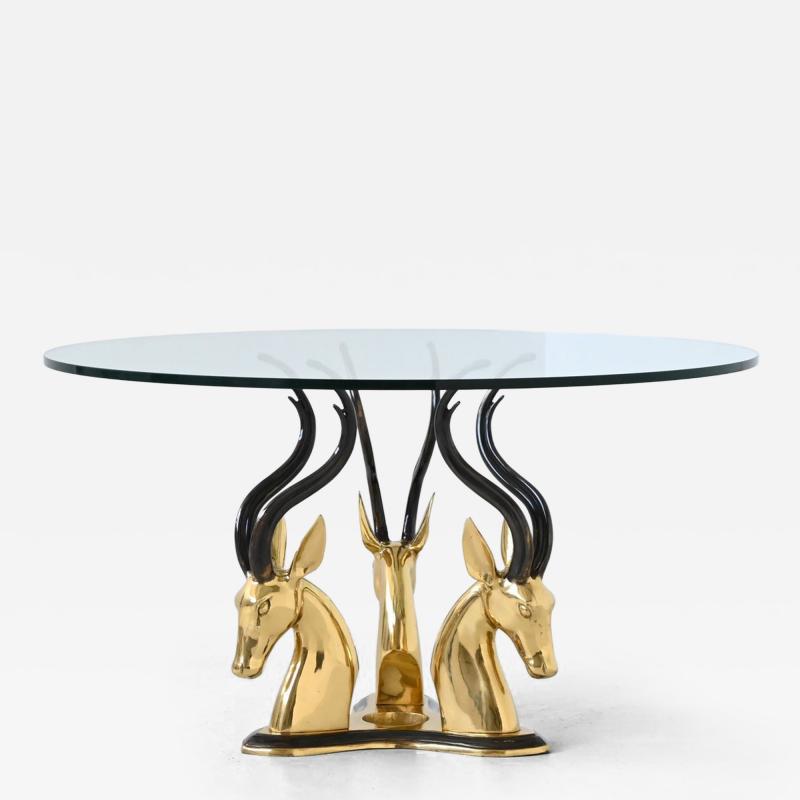 Hollywood Regency style coffee table brass antelope France 1970