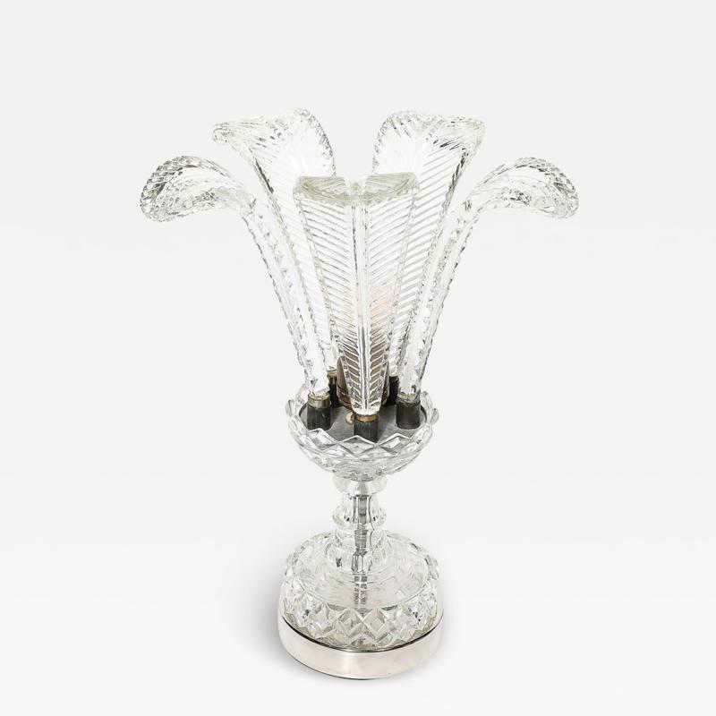 Hollywood Style Cut Pressed Murano Glass Leaf Form Table Lamp W Etched Detail