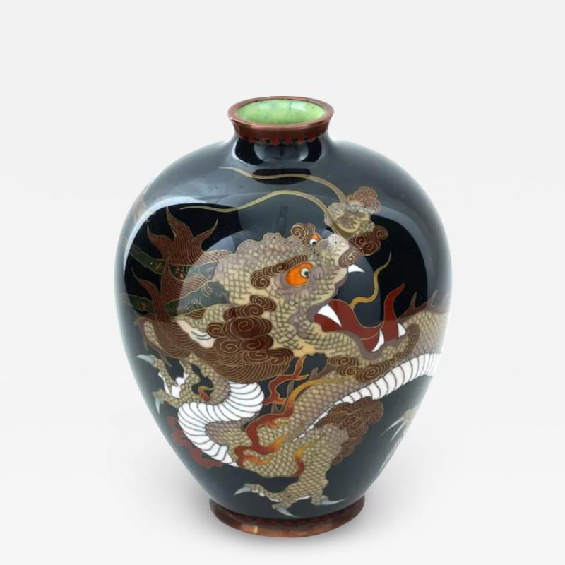 Honda Yosaburo High Quality Japanese Cloisonne Forest Green Dragon Vase