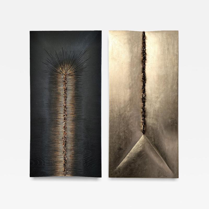 Hoon Moreau MEMORY OF THE FUTURE T4 T5 Diptych of uniques wall sculptures in wood