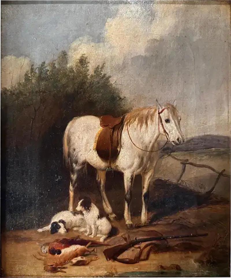 House Dogs 19th Century Painting oil on canvas 