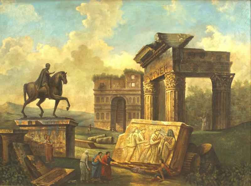 Hubert Robert Italian Neo Classic Landscape of the Temple of Vespia
