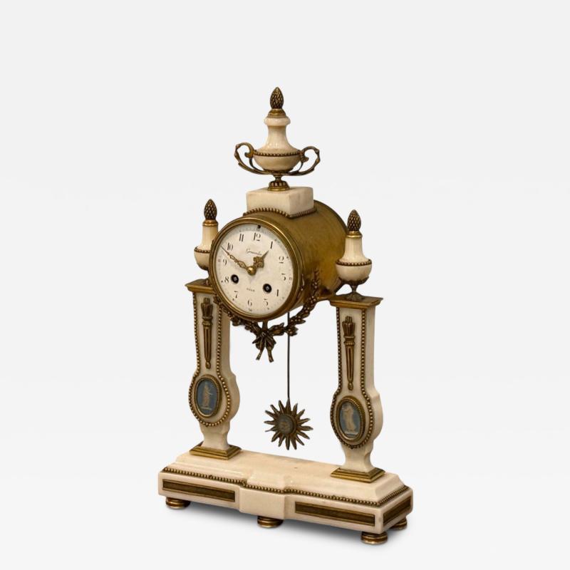 Hubert Sarton Style Louis XVI Porcelain Bronze Marble Mantle Clock 19th C 