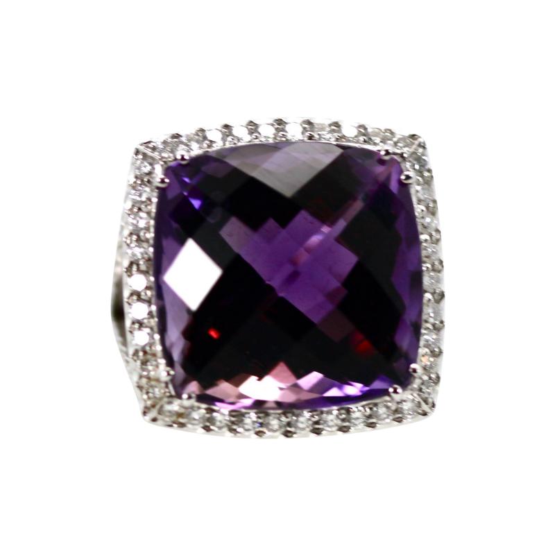 Huge Amethyst Ring 25 Carats w Diamond Border