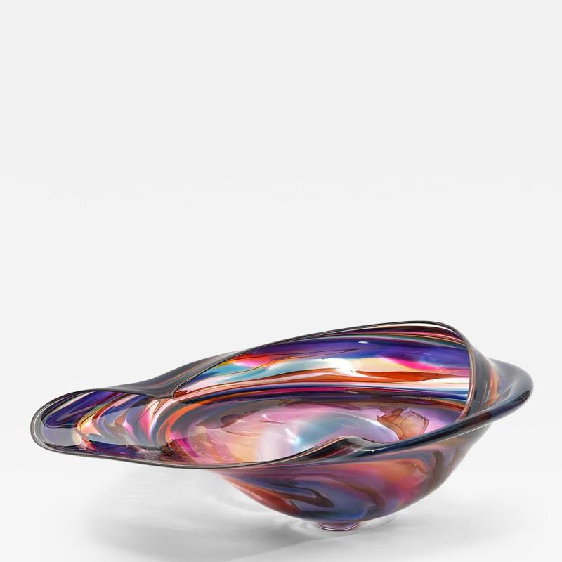 Huge David Goldhagen Monumental David Goldhagen Blown Art Glass Centerpiece Bowl American