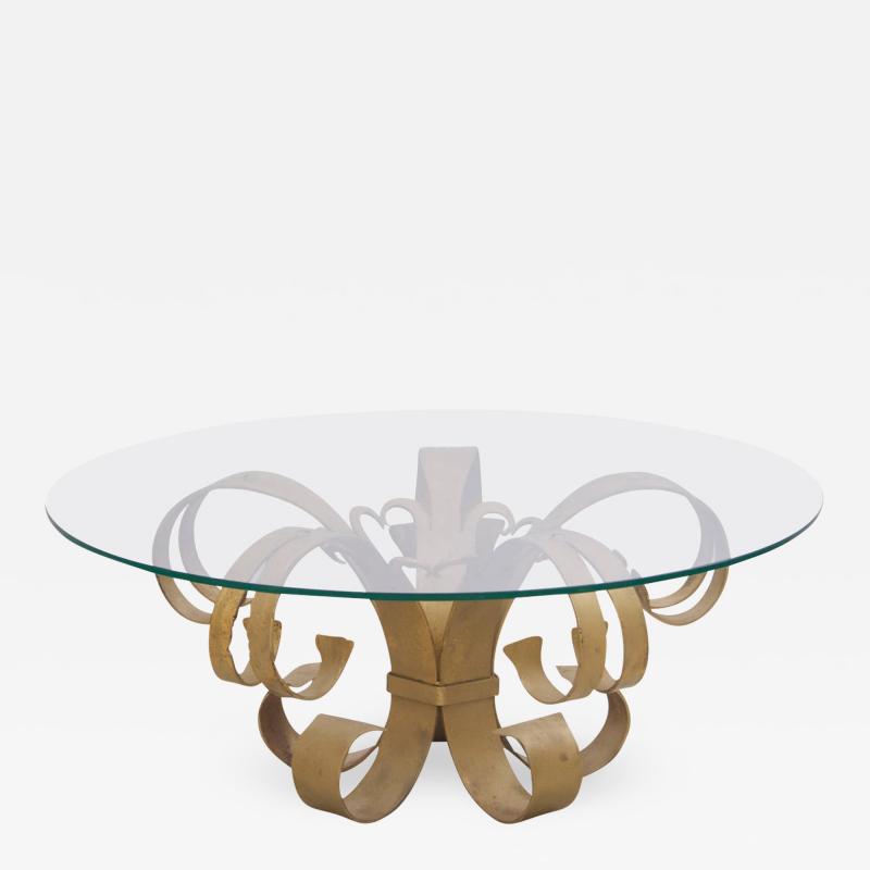 Huge Hollywood Regency Wrought Iron Italian Coffee Table with Glass Top