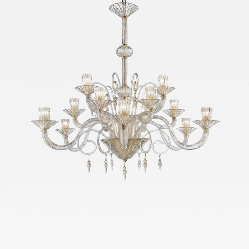 Huge Imperial Trasparent and Gold Rigadin Murano Glass Chandelier