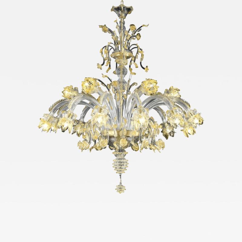 Huge Luxury Italian Chandelier With Flowers and Leaves Murano Glass