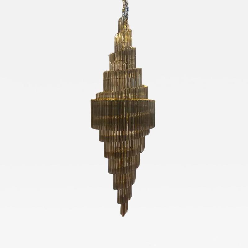 Huge Murano Glass Chandelier Quadriedro Fum Gold Twister