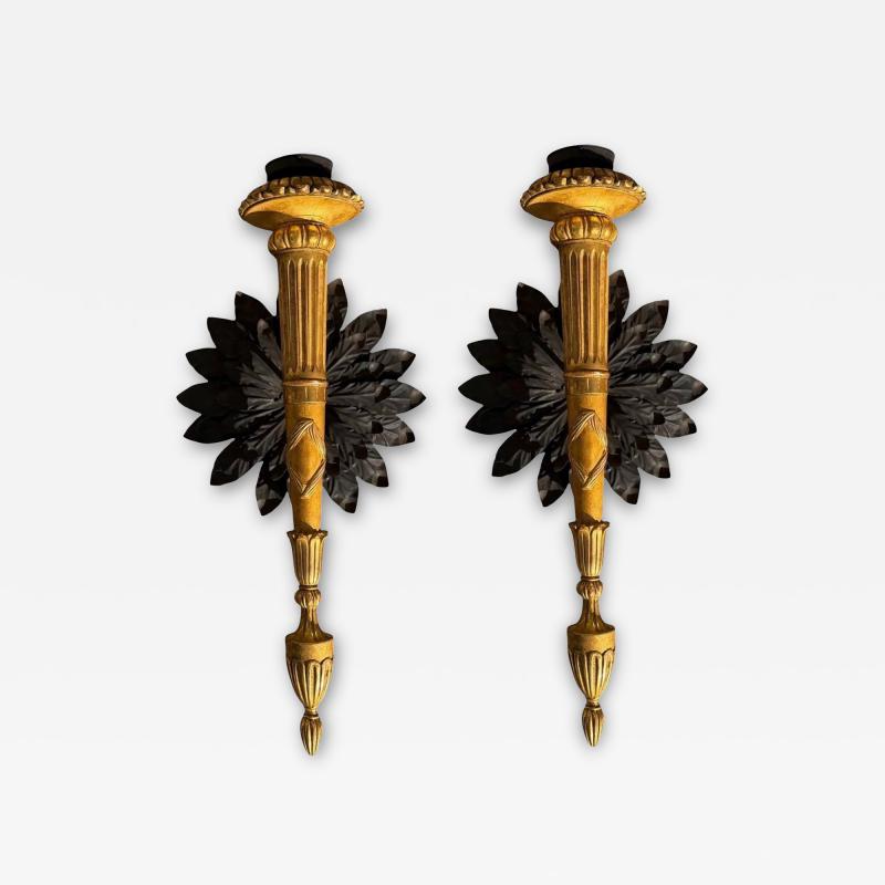 Huge Pair of 19th C Style Giltwood Torchieres Wall Sconces