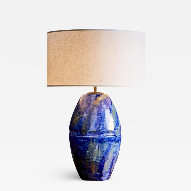 Huge Table Lamp in Blue Ceramic France 1960s