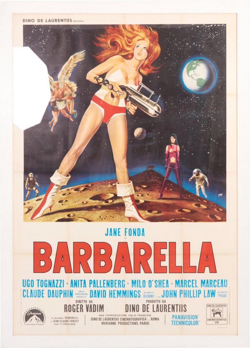 Huge Vintage Barbarella Movie Poster in White Frame