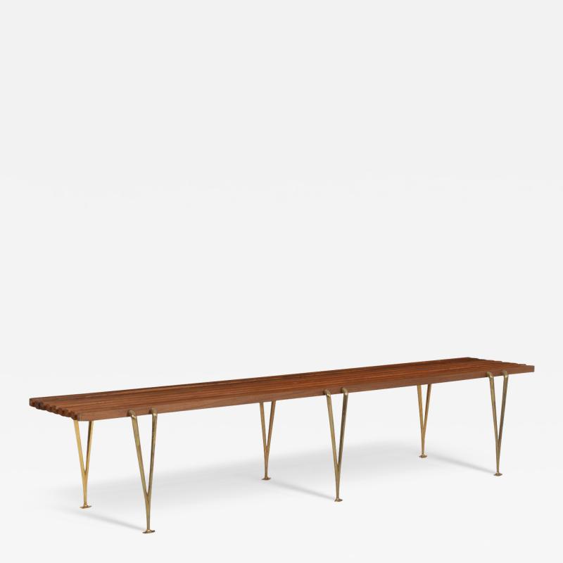 Hugh Acton Hugh Acton Slat Bench Oiled Walnut and Brass 1960 Hand Signed by Acton