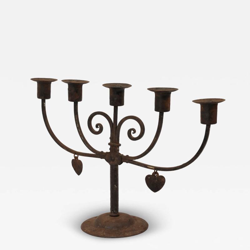 Hugo Berger Goberg Germany Hugo Berger Arts Crafts Five Branch Handmade Iron Candelabra