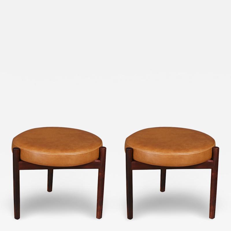 Hugo Frandsen Hugo Frandsen Rosewood Cognac Leather Stools