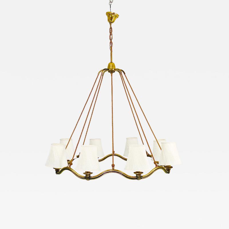 Hugo Gorge Hugo Gorge Large 48 Viennese Modernism Curved Brass Wave Chandelier 1940s