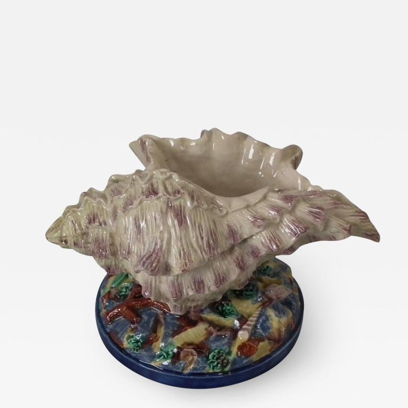 Hugo Lonitz Majolica Conch Shell Spoon Warmer