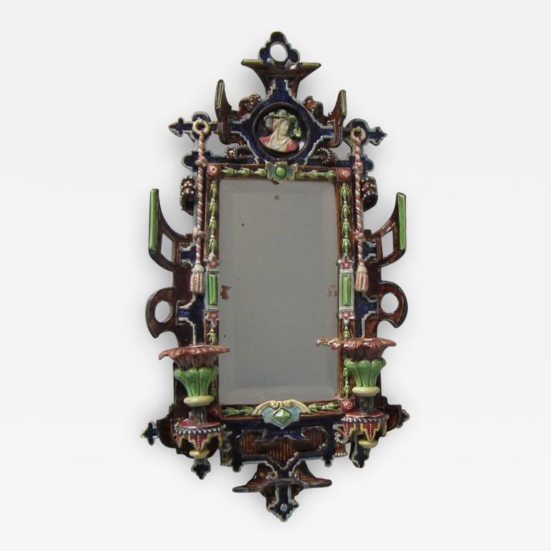 Hugo Lonitz Majolica Mirror with Candleholders