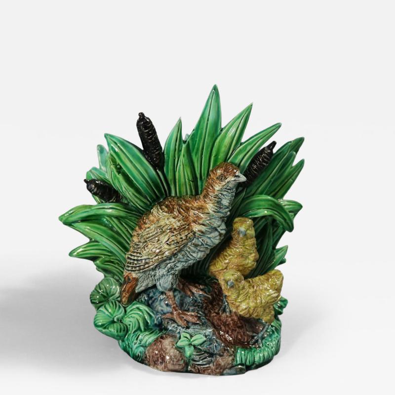 Hugo Lonitz Majolica Partridge With Chicks Planter