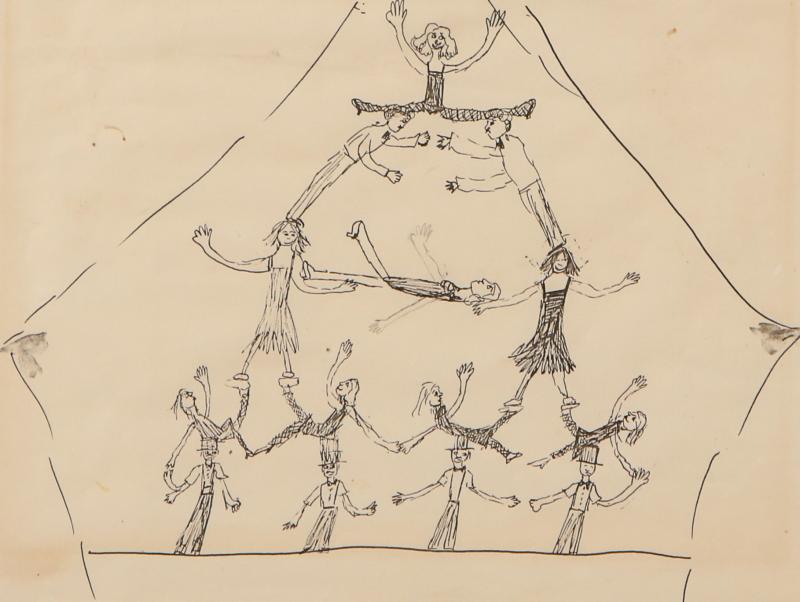 Humorous Pen Ink Sketch of Acrobats