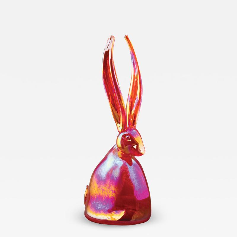 Hunt Slonem Hand Blown Glass Bunny Bright Red