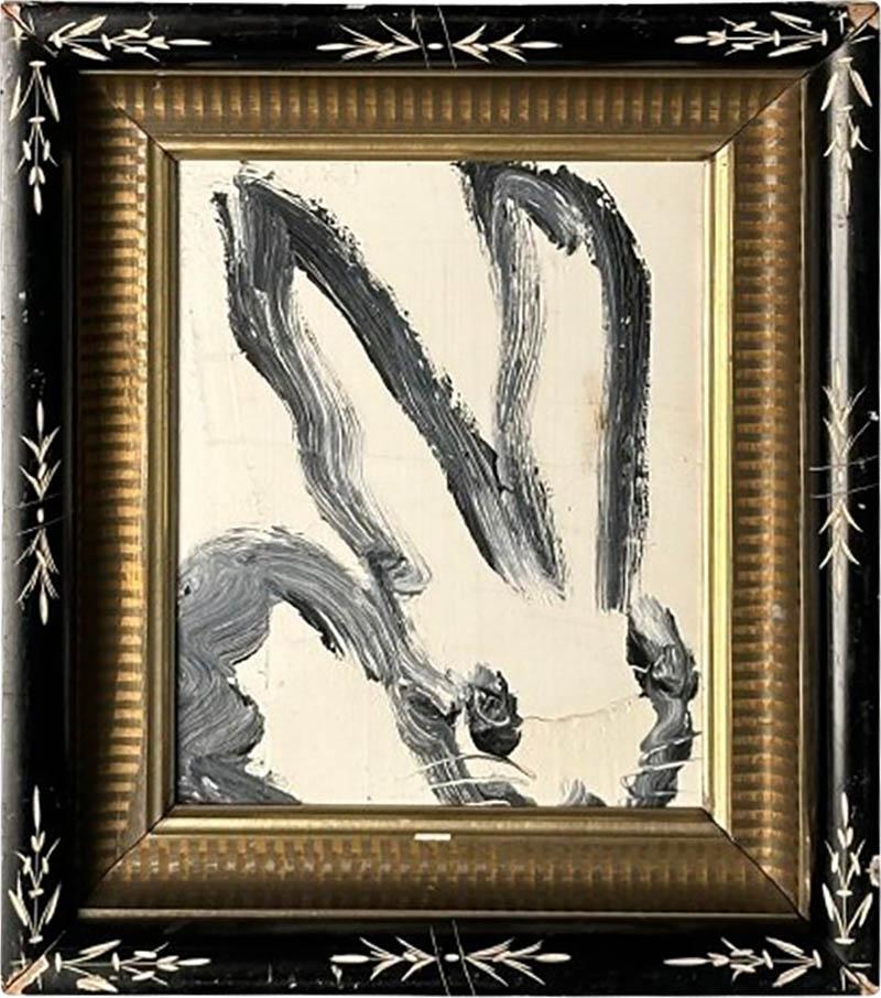 Hunt Slonem Hunt Slonem Black and White Bunny Oil Painting Framed 2009