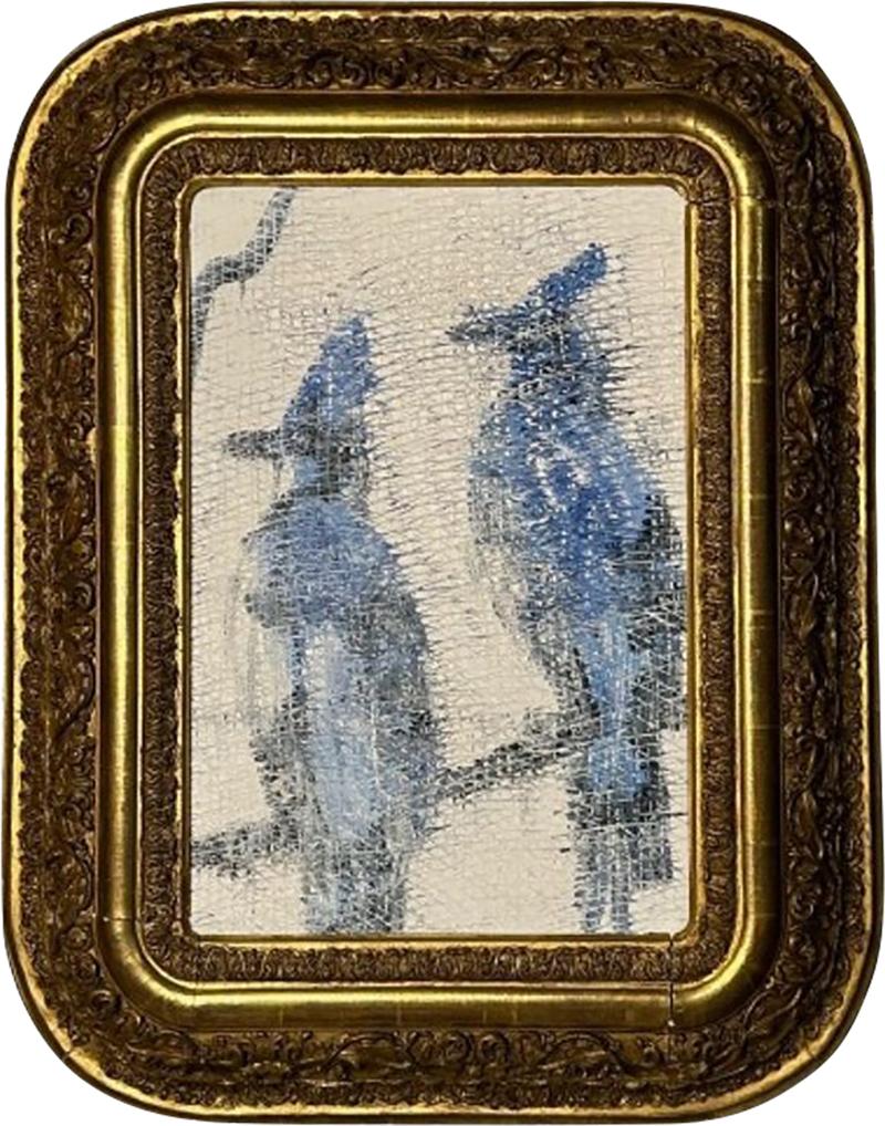 Hunt Slonem Hunt Slonem Oil on Canvas Mystic Jays Blue Jays Painting Signed Dated 2010