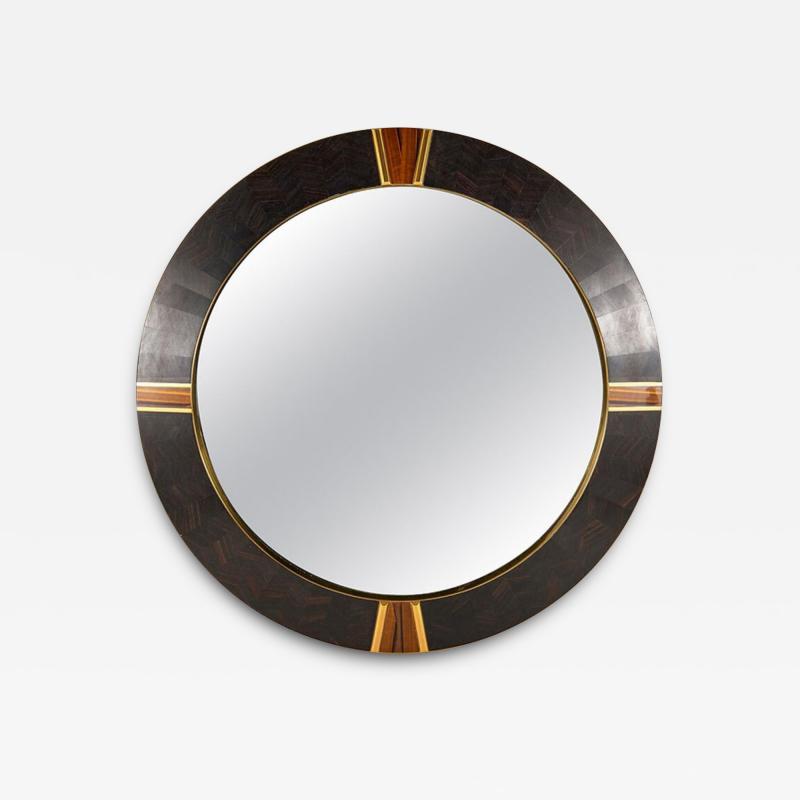 IMPORTANT MODERNIST CIRCULAR MIRROR INLAID WITH TIGER EYE STONE DETAILS