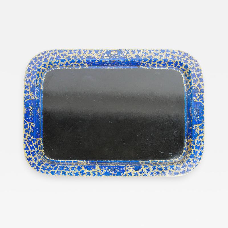 INTERESTING BLACK AND COBALT BLUE JAPANNED TRAY