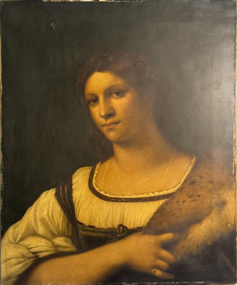 ITALIAN ANTIQUE PORTRAIT OF A WOMAN WITH ERMINE THROW