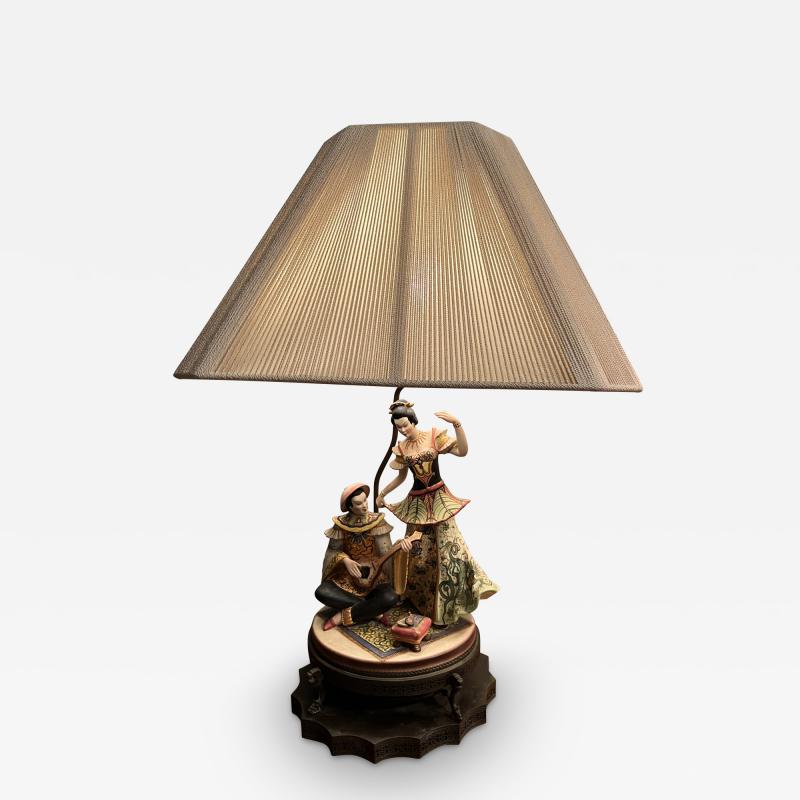 ITALIAN CHINESE DANCER AND MANDOLIN PLAYING MAN CERAMIC LAMP