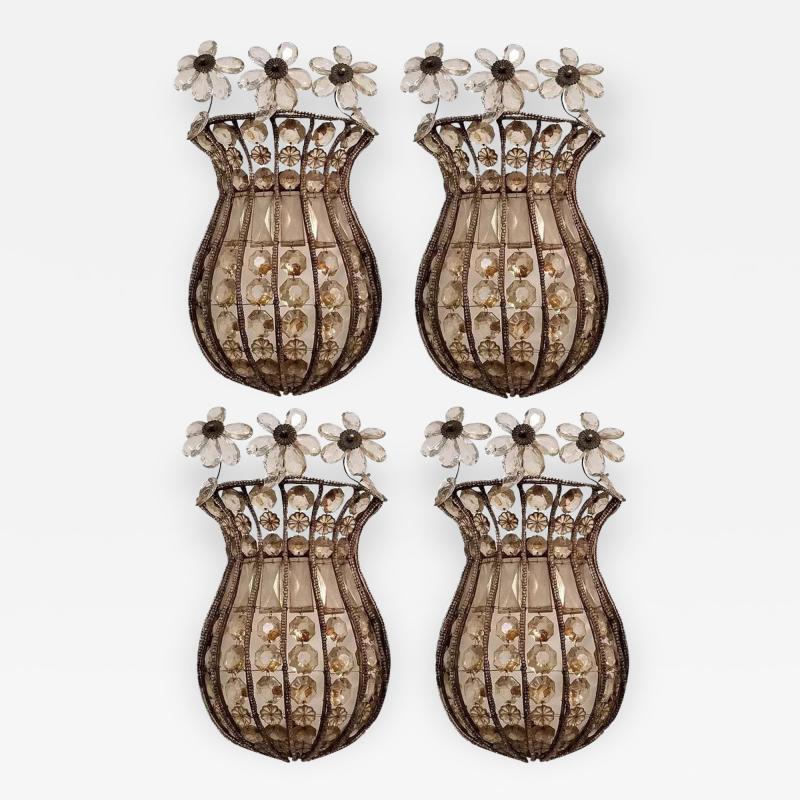ITALIAN HAND BEADED CRYSTAL SCONCES 2 PAIRS TOTAL OF 4 