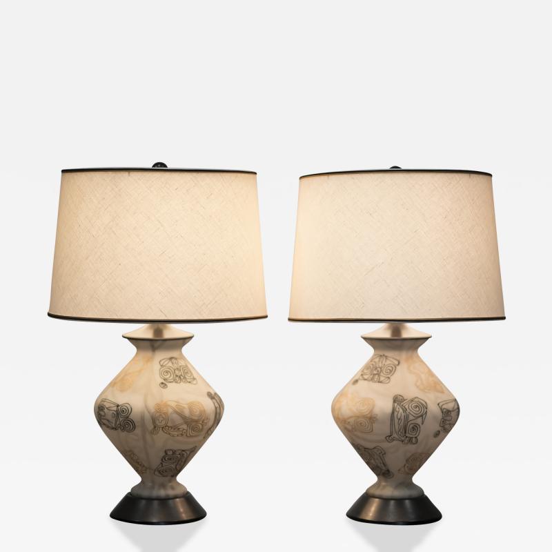 ITALIAN OVOID SHAPED GLASS TABLE LAMPS