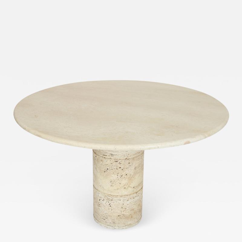 ITALIAN ROUND CREAM TRAVERTINE DINING OR CENTER TABLE ON A ROUND COLUMN BASE