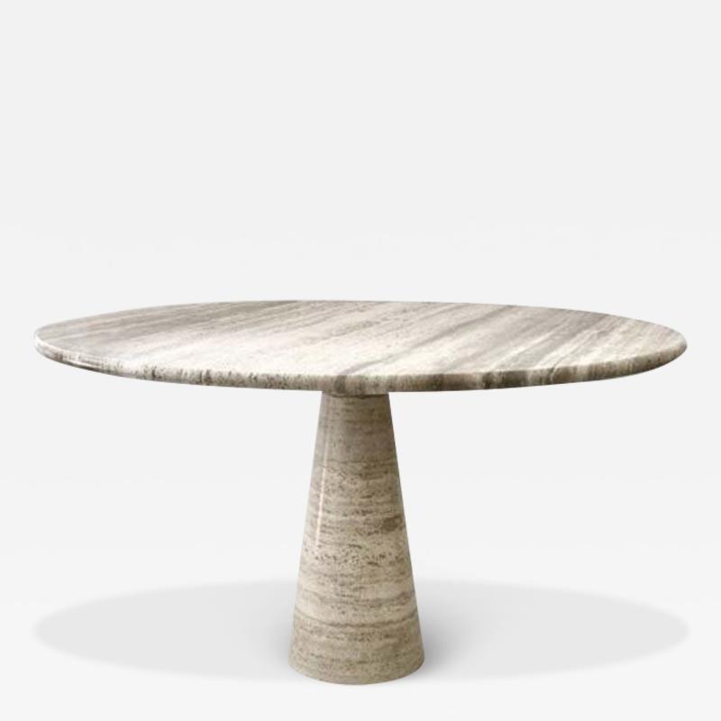 ITALIAN ROUND TRAVERTINE MARBLE DINING TABLE