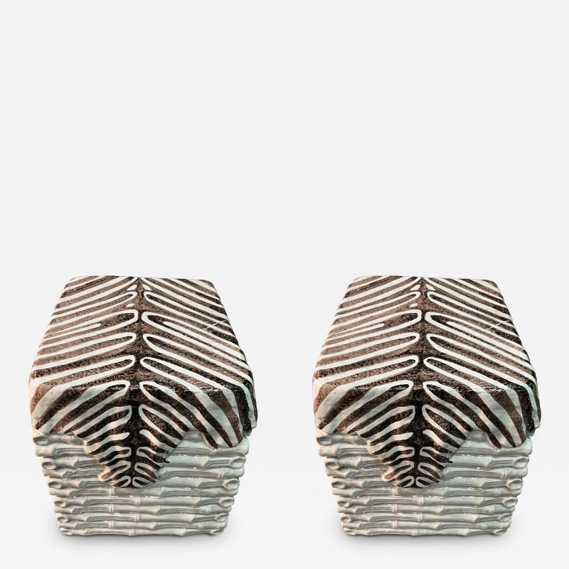 ITALIAN TERRACOTTA BAMBOO AND ZEBRA SKIN TROMPE LOEIL GARDEN BENCHES