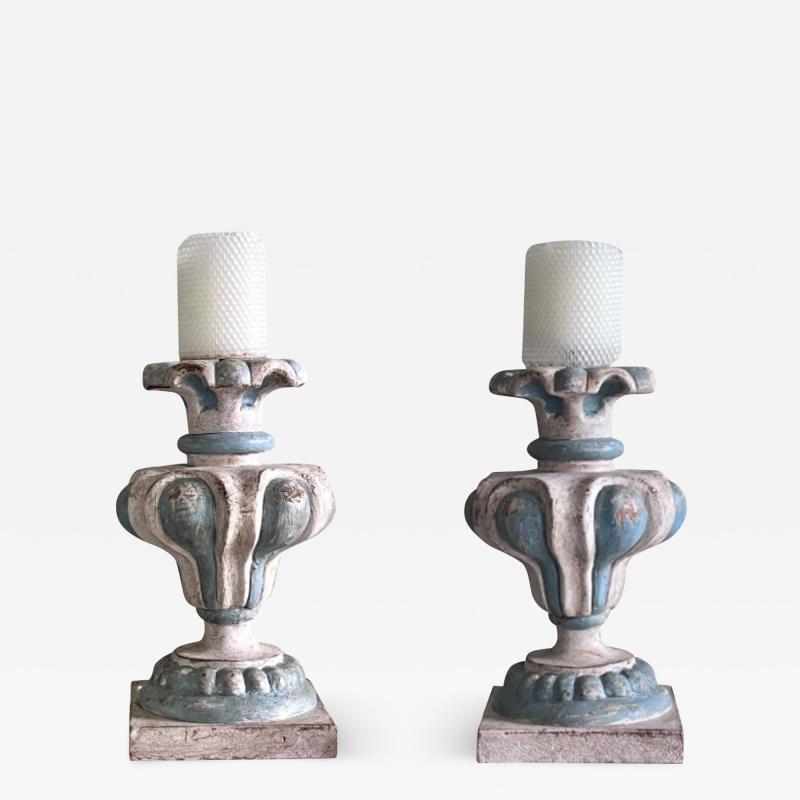 ITALIAN WHITE AND BLUE URN LAMP BASES PAIR