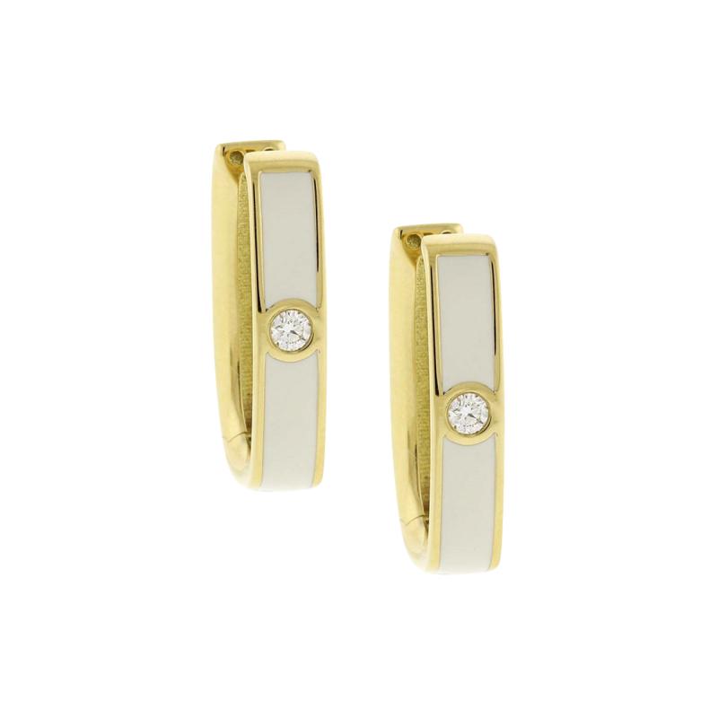 ITALIAN WHITE ENAMEL DIAMOND LONG CUFF EARRINGS