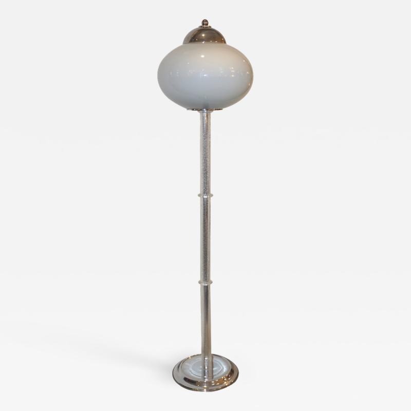 ITRE Italian 1970s Silver Leaf Crystal and Pearl Grey Murano Glass Nickel Floor Lamp