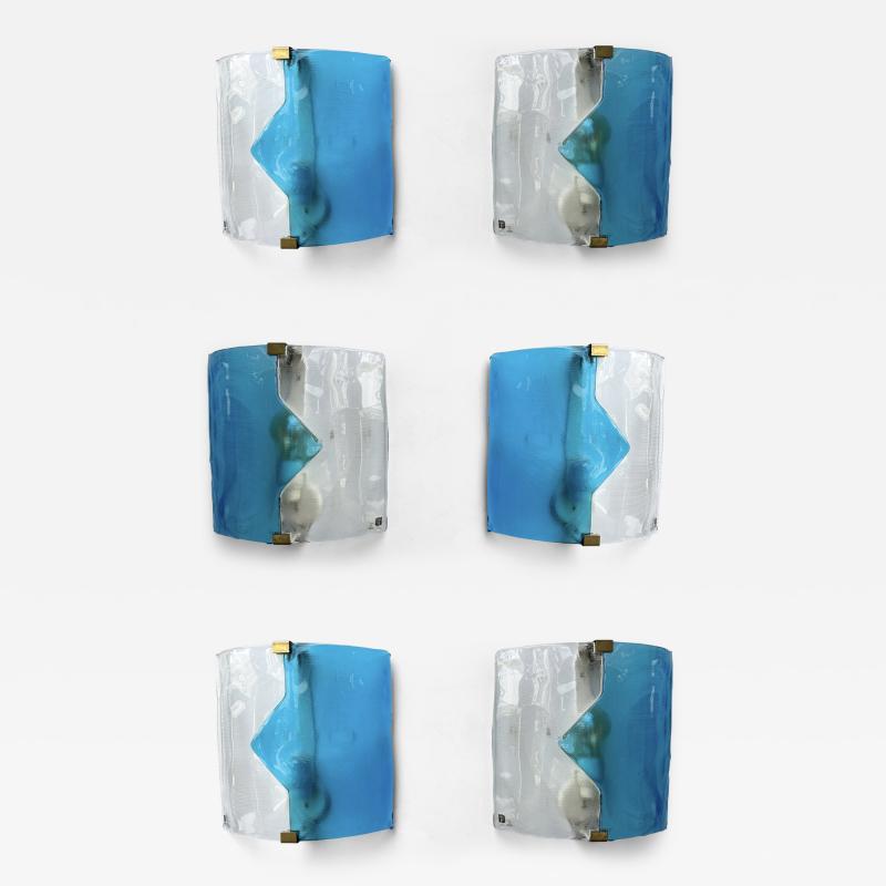 ITRE Pair of Sconces Blue Murano Glass by I TRE Italy 1970s