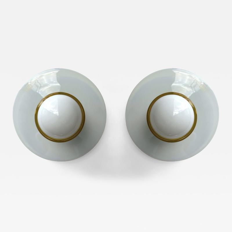 ITRE Pair of Sconces Opal Murano Glass Disc by I TRE Italy 1970s