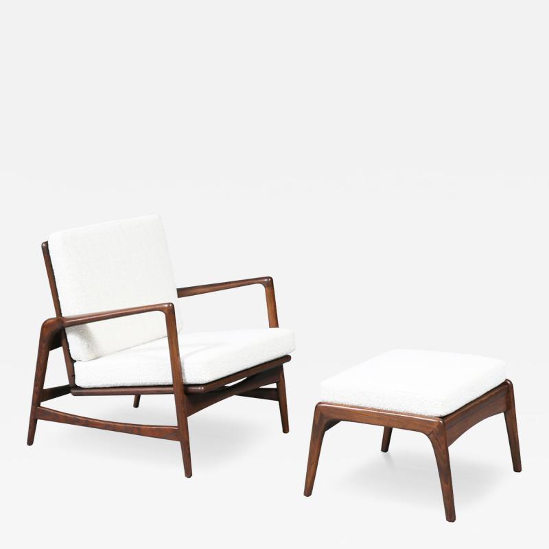 Ib Kofod Larsen Danish Modern Reclining Lounge Chair with Ottoman by Ib Kofod Larsen