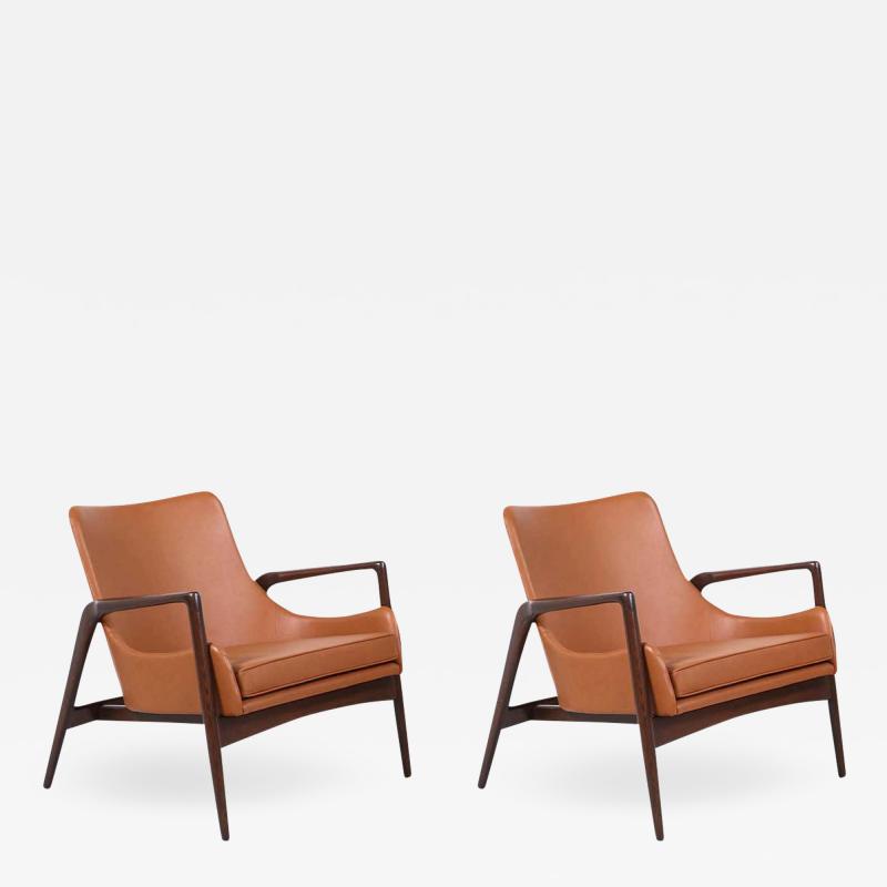 Ib Kofod Larsen Ib Kofod Larsen Leather Sculpted Lounge Chairs for Selig