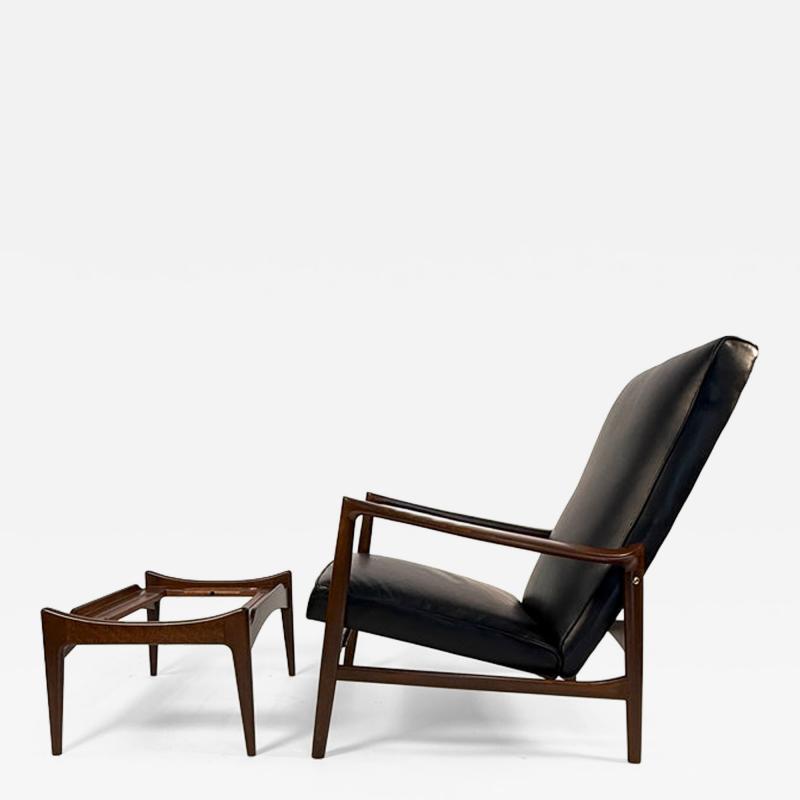 Ib Kofod Larsen Ib Kofod Larsen Recliner and Ottoman for Selig in Black Italian Leather
